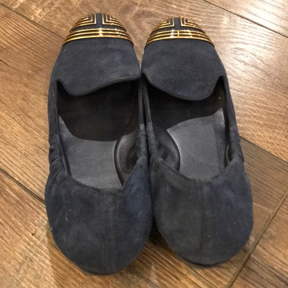 Tory Burch Suede Charlee Smoking Slippers Gold Toe - Picture 4 of 5